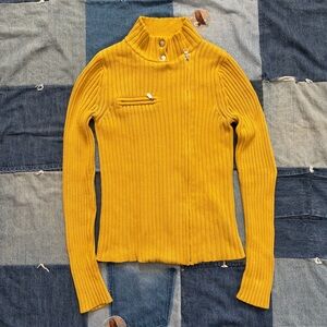 vtg 90s asymmetrical zipper mock neck moda international ribbed sweater yellow S